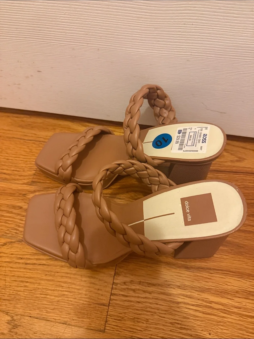 Dolce Vita Braided Strap Platform Slide Heels in Taupe